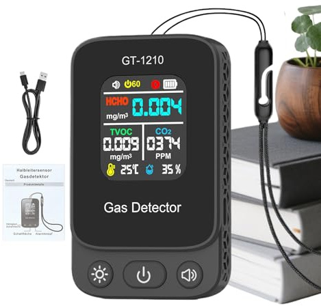 Monitor di qualità 'aria – Sensore – Misuratore di qualità 'aria a batteria con temperatura e umidità | Per casa, interni, auto e hotel