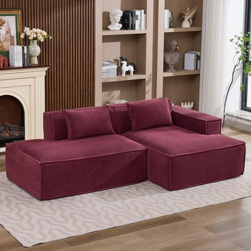 FammyLoft Modulares Boneless Couch mit Zwei Kissen, Sofa L Form, Schlafcouch, Vollkomprimiertes Ecksofa, Schlafsofa, Cloud Couch Ohne Montage, für Wohnzimmer/Schlafzimmer/Büro, 233cm, Rot