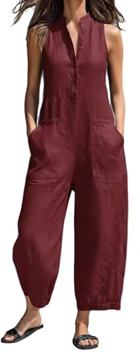 MJGkhiy Salopette Donna Estiva Cotone Lino Elegante Jumpsuit Senza Maniche Baggy Leggero Pantaloni Larghi con Tasche Comoda Casual Overall Oversize Mare Tuta Intera Vacanza Spiaggia