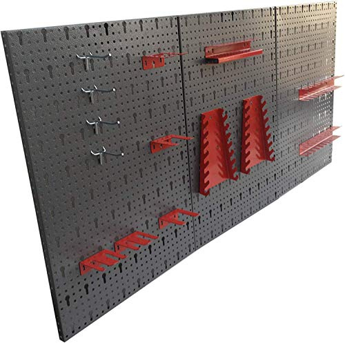 Panneau perforé 3 pans en métal avec assortiment de 14 crochets 120 x 60 cm
