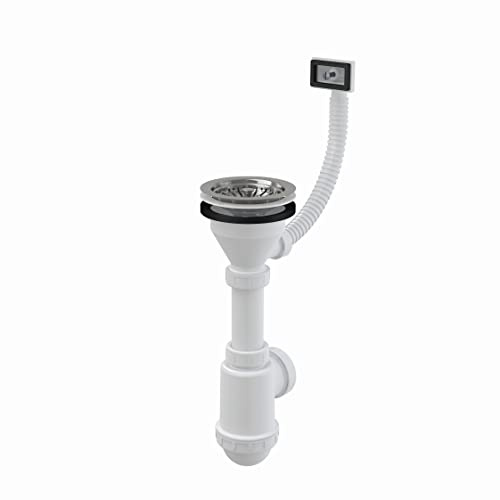 Spültisch Siphon mit Überlauf Rostfreies Gitter DN 115 Universal Anschluss DN40/50 Ablaufgarnitur Ablauf Spülbecken Spüle
