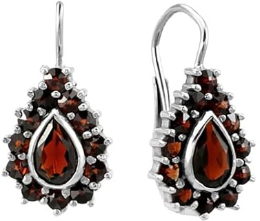 SILVEGO Damen Ohrringe SOLTAR aus 925 Sterling Silber mit echten Granaten aus Tschechien