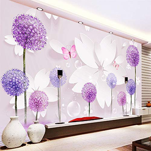 Fototapete 3D Lila Löwenzahnschmetterling Moderne Vlies Tapete Wandbilder Wandtapete Wand Dekoration Für Kinderzimmer Schlafzimmer 200CMx140CM