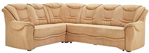 Cavadore Ecksofa Bansa mit Federkern / Polstercouch im klassischen Design / inkl. Bettfunktion / 265 x 94 x 215 / Mikrofaser Hellbraun