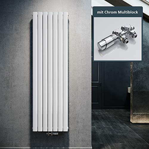 ELEGANT - Radiador plano de diseño (1800 x 539 mm, con cromo multibloque, radiador plano, doble capa, vertical, conexión central