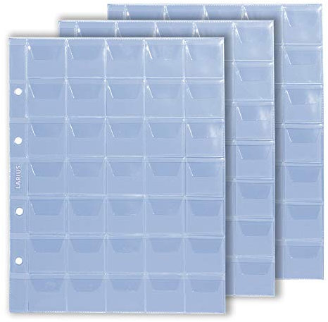 Larius Münzhüllen Münzblätter, Optima - Format, für Gedenkmünzen, z.B. 2 Euro, für 12 bis 70 Münzen nach Wahl (5 Stück, 35 Fächer)