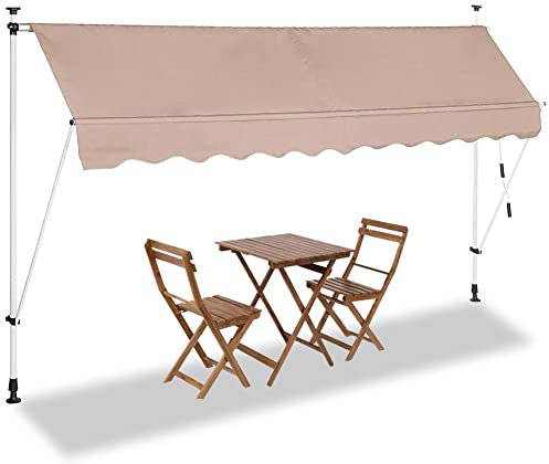 BAKAJI Tenda da Sole Balcone 300 x 120 cm con Gambe di Supporto Regolabili Installazione ad Incastro Parasole Avvolgibile Esterno Giardino a Manovella Telaio in Alluminio Telo in Poliestere