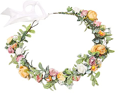 Vasemele Corona di Fiori per Capelli Corona Di Fiori Di Rosa Ghirlanda di Fiori per Capelli Fascia Per Ghirlande Floreali Ghirlanda per Capelli Ghirlanda Floreale Regolabile per Matrimonio Festa