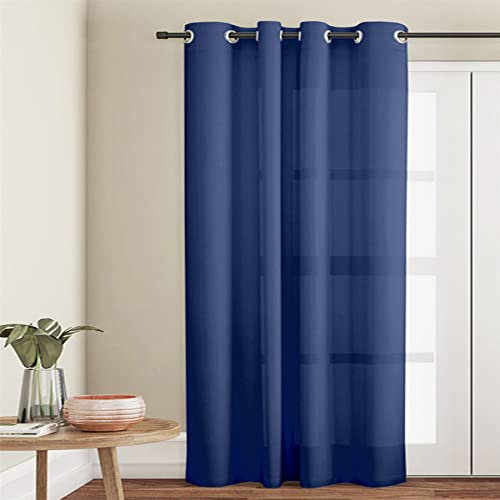 Roseley Eyelet Voile Curtain 1 Panel Mesh Light Living Room Patio Door Drape Nursery Sheer Organza Net Curtain Semi Transparent (Navy Blue, W:58 x D:54'')