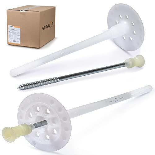 STRÜBER Dämmstoffdübel mit TX-Antrieb für WDVS (Ø 8x255 mm – 100 Stück) Tellerdübel Schraubdübel Torx Metalldorn Stahlnagel Thermodübel für Styropor und Mineralwolle Fassadendämmung Wärmedämmung ETA