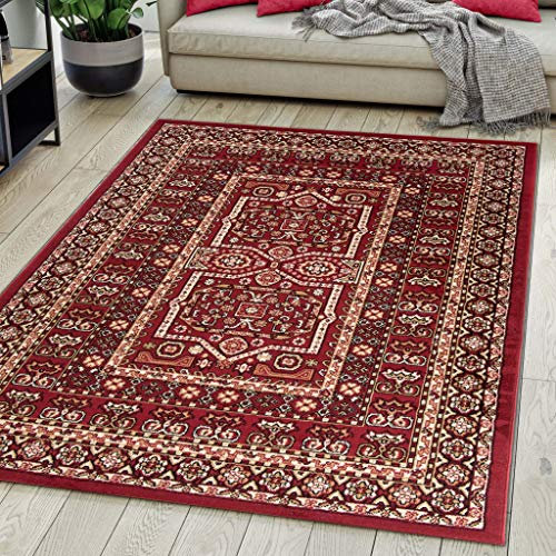 Mazovia Alfombra Oriental - Diseño Oriental de Salón Grande de Pelo Corto - Alfombras de Habitación de Matrimonio, Dormitorio y Comedor - Cimarrón Rojo Oscuro 120x170 cm
