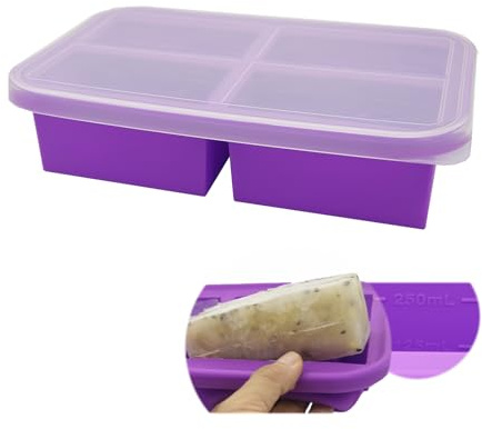 Plateau de congélation Soup, grands moules à glaçons avec couvercle, récipients de congélation en silicone, récipients à soupe pour la congélation de la soupe, portions de 300ml (Purple)