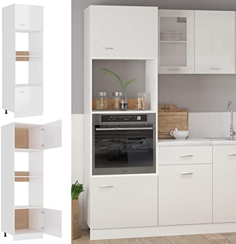 Tidyard Armario de conversión de microondas Módulos de Cocina Armario de Cocina Vitrina Armario Colgante Mueble de Pared Multifuncional,Apto para Cocina Madera Blanco Brillante 60x57x207 cm
