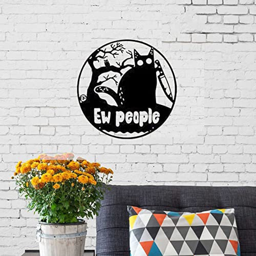 Wandskulpturen, Schwarze Katze, Menschen, Willkommensschild, Wandbehänge, Metall, Schwarze Katze, Silhouette, für Zuhause, Büro, Wohnzimmer, Dekoration, 21,8 Zoll (21,6 Zoll)
