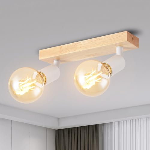ANWIO Faretti da Soffitto Orientabili,Faretti da Muro,Lampadario con 2 Lampadine LED Attacco E27,Applique da Parete,Base di Legno,Plafoniera per Negozio, Bar,Vetrina,Cucina (Lampadine Escluse)