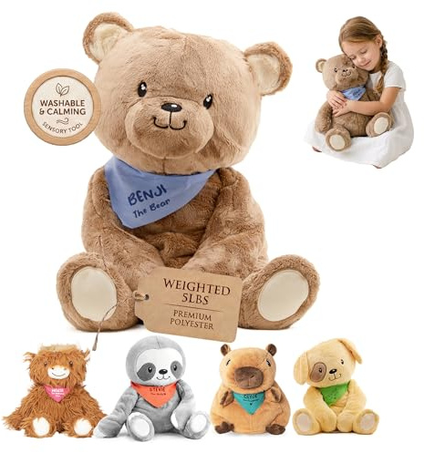 Lilly's Love Weighted Stuffed Animals for Adults & Kids — 5lb Calming Bear Plush for Anxiety, ADHD & Sensory | Machine Washable Weighted Stuffed Animal w/Removable Insert | Benji The Bear