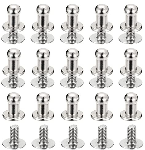 sourcing map 4mm Kugel Kopf Bolzen Nieten Schrauben Hohlnieten Rücken 15 Stück Schraubnieten Rund Kopf Schaltfläche Nippel Niete für Basteln Leder Handwerk Handtasche Gürtel Silberton