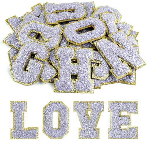 Morcheiong 26er Set selbstklebende Chenille-Patches für Kleidung, Stoffe, Schuhe, Taschen (hellviolett)