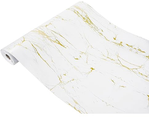 Klebefolie Möbel 90x240 cm | Selbstklebende Möbelfolie in Stein-, Marmor- und Betonoptik | Folie für Möbel wasserfest und leicht anzubringen für Küche und Bad | Marmor Gold/Weiß