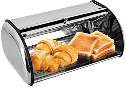 biniliubi BoîTe à Pain Acier Inoxydable Conception Visualisation Couvercle Huche Pain MéTal Rangement Cuisine Grande Capacité Biscuits GâTeaux Facile Nettoyer Fabrication Exquise Sélectionné