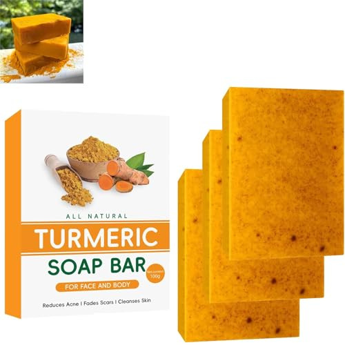 Lemon Turmeric Soap, Skin Brightening Soap for Dark Spots, Kurkuma Seifenstück, Kurkuma Aufhellende Seife, ZitronenKurkuma Seife, Damen Herren Seifenstück für Gesicht und Körper (3PC)