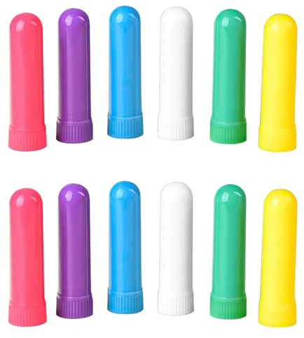 Ieron 12pcs Essential Oil Inhaler Tubes with 12 Pieces Cotton Wicks Refillable Nasal Inhaler Stick Aromatherapy for Aromatic Therapy 6 Colors
