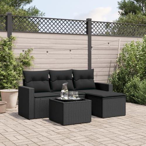 Festnight 5-TLG. Gartensofa Mit Stauraum, Gartenlounge Mit Stauraum, Balkonmöbel Mit Stauraum, Lounge Gartenmöbel Set, Gartenlounge Set, mit Kissen Schwarz Poly Rattan #2