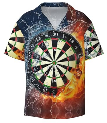 OdDdot Dart boardtryck herrskjortor atletisk smal passform kortärmad ledig business button-down-skjorta, Svart, 3XL