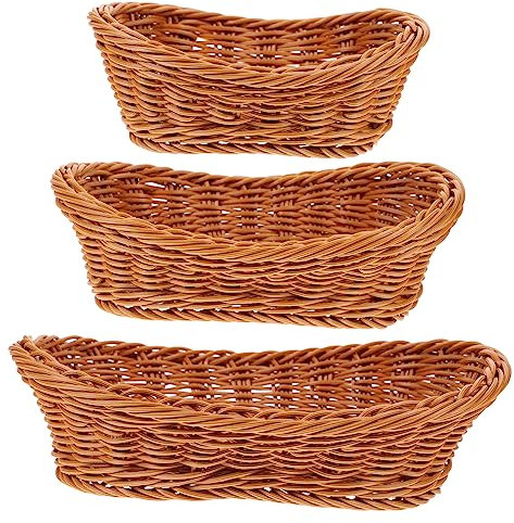 VINTORKY 3pcs Woven Fruit and Vegetable Storage Basket Set Rattan Style Kitchen Food Baskets for Desktop and Home Use Decorative Snack Holder for Parties and Restaurants