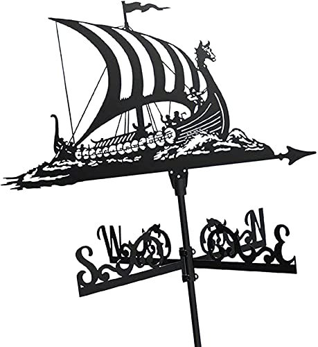 Wetterfahnen, Wetterfahne for den Garten, Wetterfahne aus Metall im Wikinger-Schlachtschiff-Design, Wetterfahne aus Vintage-Piratenschiff, Windrichtungsanzeiger for den Außenbereich