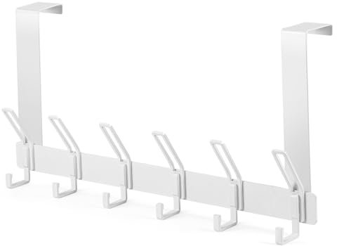 HuaJiao Over Door Hooks, 6 Hooks Over Doors Hanger 1 Pack Heavy Duty Coat Hooks with Rust Resistant Door Hook Coat Rack for Towels Jackets Purses Bags Clothes Robes (White)