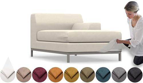 comfortly Copertura per chaise longue Kramfors con bracciolo, destra, fodera di ricambio, resistente, 2 pezzi, tessuto morbido e resistente, lavabile, facile da pulire e sostituire (corona, avorio)