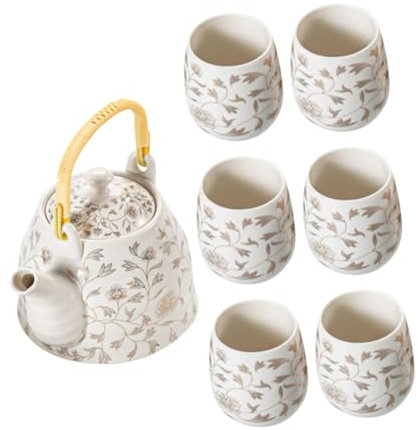 Amosfun Materiale Teiera 7 Oro Manico Teiera Set Tazze da tè Servizi da tè