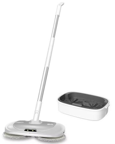 Cordless Electric Mop, 1500Rpm Rechargeable Electric Mop with LED Headlights and Cleaning Bucket, 60 Mins Runtime, Quiet Dual-motor Spray Mop for Hardwood Tile Floors