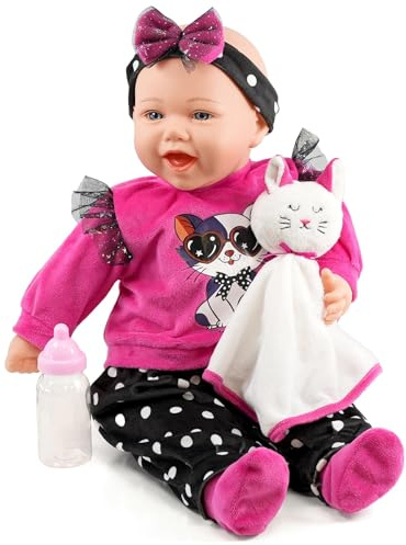 Bibi Doll 18 Baby Girl Doll with Milk Bottle, Cuddly Blanket & Sounds - Lifelike, Soft Body, Kitten Themed Outfit, Realistic Toy for Girls & Boys Aged 18 Months+