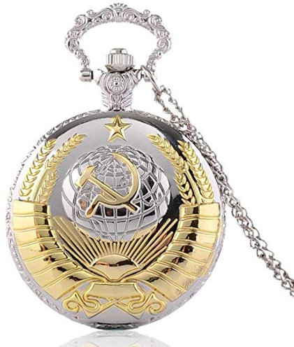 HUIBBGO Reloj de Bolsillo Vintage de la URSS con Insignias soviéticas, Emblema del Martillo y la Hoz, Reloj de Bronce del Comunismo, Colgante para Hombres y Mujeres