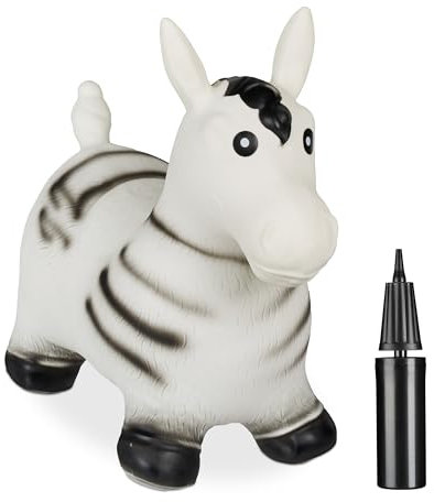 Relaxdays Hüpftier Zebra, Springtier, bis 50 kg, BPA frei, Kinder ab 3 Jahre, inklusive Luftpumpe, Hopser, schwarz/weiß