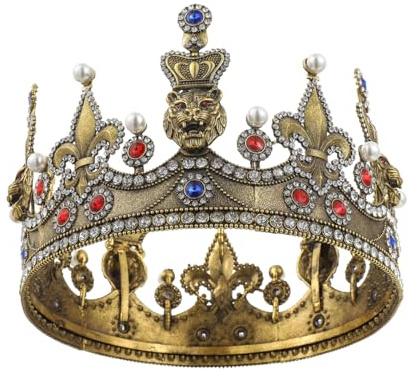 LEEMASING Couronne royale avec strass et perles pour cosplay, mariage, anniversaire, bal de fin d'année, costume
