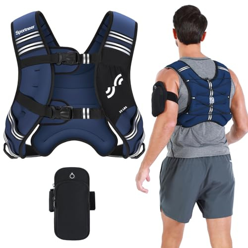 Sportneer Gilet ponderato: 13,6-9,1 kg gilet con strisce riflettenti per allenamento di forza, fitness e costruzione muscolare
