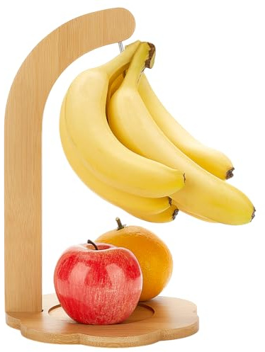 PH PandaHall Banana Holder Stand Banana Hanger with Flower Base Wooden Banana Tree Stand To Keep Banana Fresh Banana Hook for Christmas Thanksgiving Fruit Storage Home Kitchen 7.1x7.1x11.4 inch