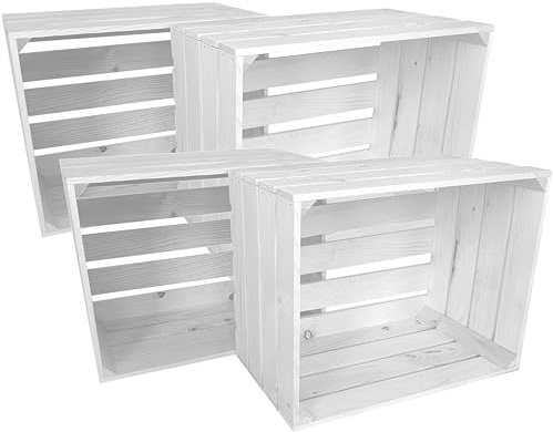 Lermowood Holzkisten Reg 4er Set 50 x 40 x 30cm Weiß | Dekokisten aus Holz Massive Holzkiste Regalkiste Weinkiste