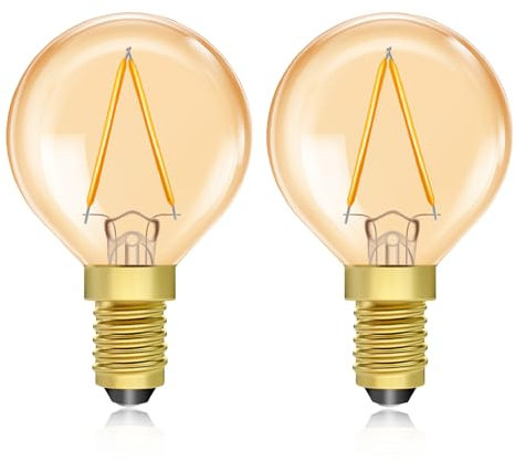 Luxvista Lampadina LED E14 1,5W Luce Calda 2200K, Stile Vintage Ambra, Equivalente a 20W, Forma Piccola G40 per Lampadari e Luci Decorative, Confezione da 2