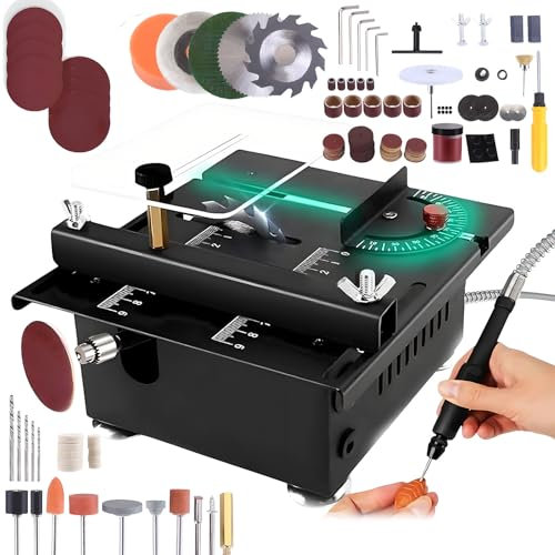 Mini Multi-Functional Table Saw - Desktop Electric Cutter with Flexible Shaft, 7 Speed Adjustment, 0-90° Angle, 0.1-16MM Cutting Depth Adjustable for DIY Model Crafts
