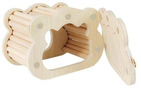 Cachette en bois pour hamster - Petite maison miniature en bois naturel - Petite maison avec design nuage et ventilation - Maison charmante pour gerbilles et animaux en cage, rongeurs