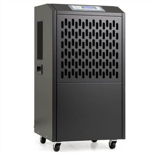 RELAX4LIFE Deumidificatore Commerciale 118L/Griorno, per Spazio fino a 790㎡, Deumidificatore Portatile con Timer 24H, Funzione di Sbrinamento, Ruote e Maniglie, per Garage, Magazzini, Fabbriche (Nero)