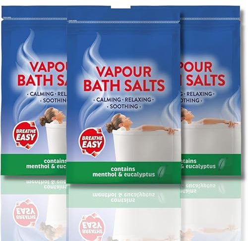 Vapour Bath Salts 450g Pack of 3 – Total 1.35kg of Menthol & Eucalyptus Breathe Easy Bath Soak for Muscle Relief, Cold Relief | SterlingSquare
