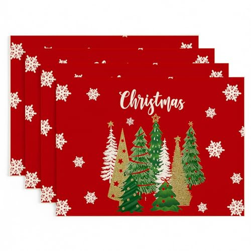 Vorysum Rot Platzsets 4er Set, 32x45 cm Winter Weihnachtsbaum Weihnachten Tischsets Abwaschbar Karomuster Weihnachtsdekoration Urlaub Bankett Tischsets Platzdeckchen Küche Party Deko