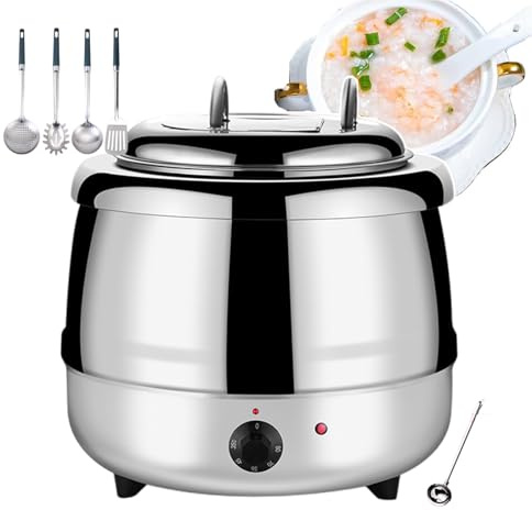 GYKOZY Bollitore Elettrico da 13 Litri 2 Ciotole di Riso 1 Cucchiaio da minestra, riscaldatore a Buffet da Cucina Commerciale da 400 W (White)