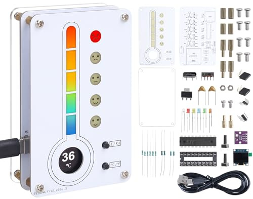 Icstation, kit di saldatura con misuratore di temperatura e umidità, con indicazione LED di espressione, termoigrometro, kit elettronico fai da te per uso scolastico in camera, casa e interni