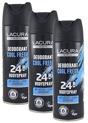 Deodorante spray per il corpo Cool Fresh (3 x 200 ml) | confezione da 3 deodorante spray per uomini | protezione 24 ore | formula anti-macchie bianche | Deodorante vegano senza microplastica